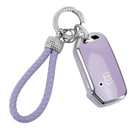 COGEEK Key Fob Cover with Bling Lanyard, Compatible with Kia Ceed Cerato Forte NIRO Seltos Sorento Soul Sportage Telluride K5 Soft TPU Smart Key Holder 5 Buttons (Purple)