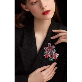 Christmas Brooch Rhinestone Christmas Bells Brooch Cute Candy Brooch Stylish Rhinestone Crystal Brooch Pin Elegant Clothing Hat Bag Accessories Christmas Jewelry for Women (Silver)