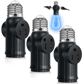 Light Socket to Plug Adapter (3 Pack), Light Bulb Outlet Socket Adapter for 2&3 Prong, High-Grade Heat-Resistant Material Light Bulb Plug Adapter, Multi-Plug Light Socket Outlet - Black