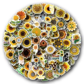 100 PCS Sunflower Stickers, Cute Sun Flower Stickers for Teens, Girls, Waterproof Trendy Plants Decals for Laptop Computer Guitar Phone Skateboard Guitar Water Bottle (100Pcs Sunflower)