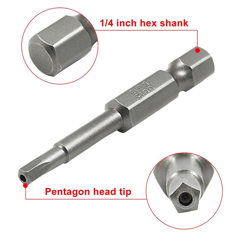 LDEXIN 10Pcs Magnetic Pentagon Head Screwdriver Bits 1/4" Hex Shank