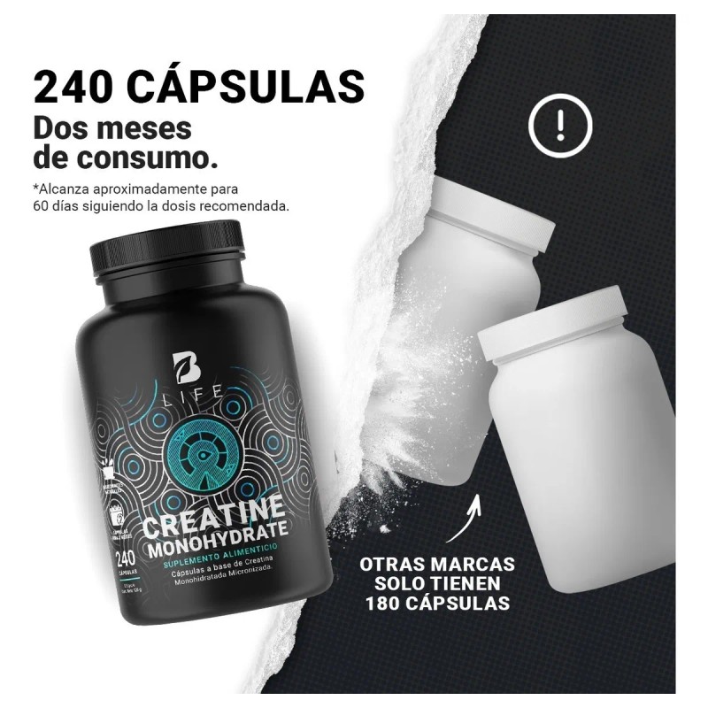 Creatina Monohidratada B-Life | 240 Cápsulas | Energía, Fuerza y
