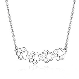 PAHALA 925 Sterling Silver Dog and Cat Paw Choker Footprint Pendant Necklace