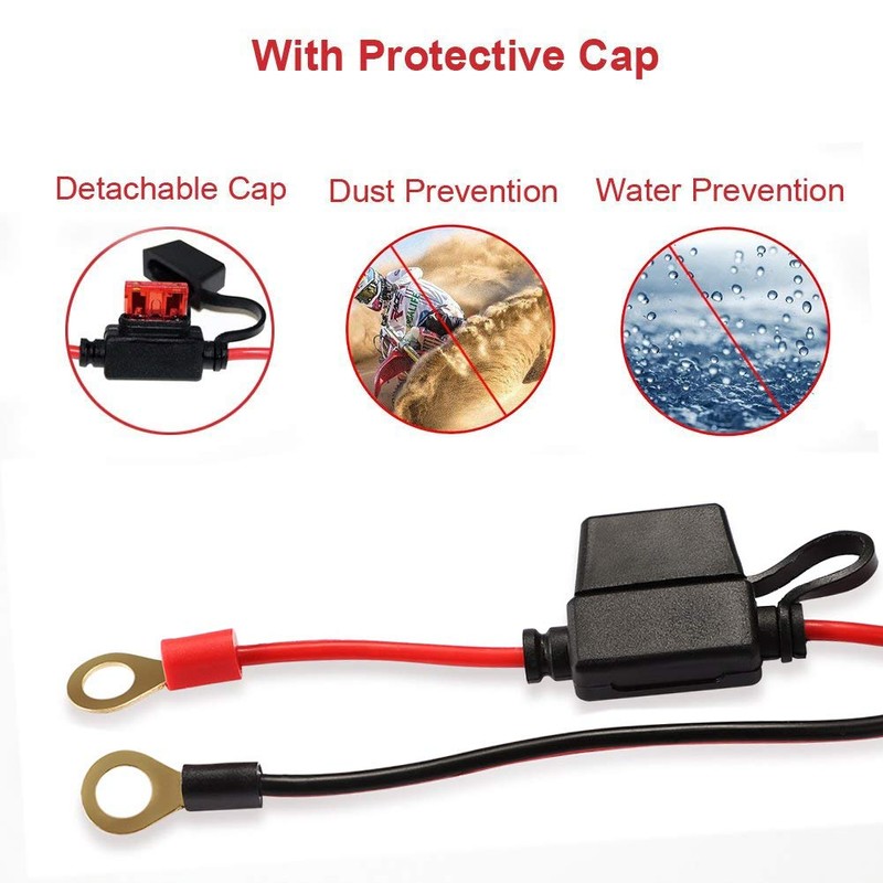 Meetou 2FT SAE O Ring Terminal arnés con fusible 10A