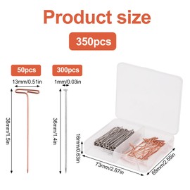 350pcs Straight Pins & T Pins, 36mm/1.4in 38mm/1.5in Stainless Steel T-Shaped Pins Wig Straight Pins with Clear Box for Blocking Knitting Sewing Jewelry Modelling and Crafts Making