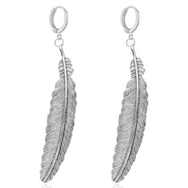 CWVHQ Punk Feather Design Hoop Earrings Bohemian Leaf Dangle Earrings Vintage Feather Turquoise Bead Drop Earrings for Women Mens (style-1)