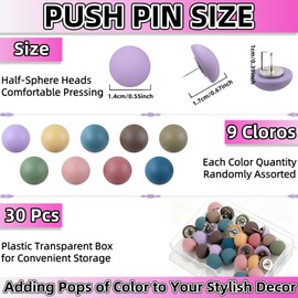 30Pcs Cute Decorative Push Pins，Bulletin Board Thumb Tacks Push Pins for Bulletin Board,9 Colors Cute Office Decor for Cork Board, Photos Wall Maps and Other Offices