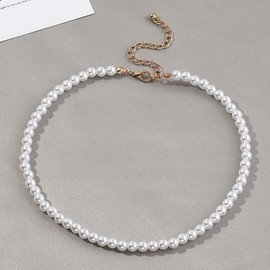 BSLVWG Pearl Bead String Necklace for Womens Jewellery Gift Size Clasp Adjustable Choker Necklace Round Imitation Pearl Choker Necklace Wedding Pearl Necklace for Brides White (6mm)