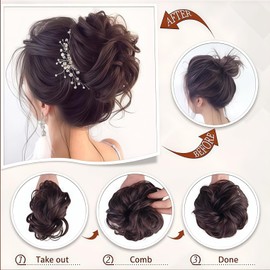 Brown Claw Clip Messy Bun Hair Piece Wavy Chignon Ponytail(6 Brown)