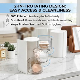 Soporte para cepillos de pelo, organizador de brochas maquillaje giratorio 3 niveles, almacenamiento accesorios para el cabello transparente giratorio 180° con tapa a prueba polvo, sop