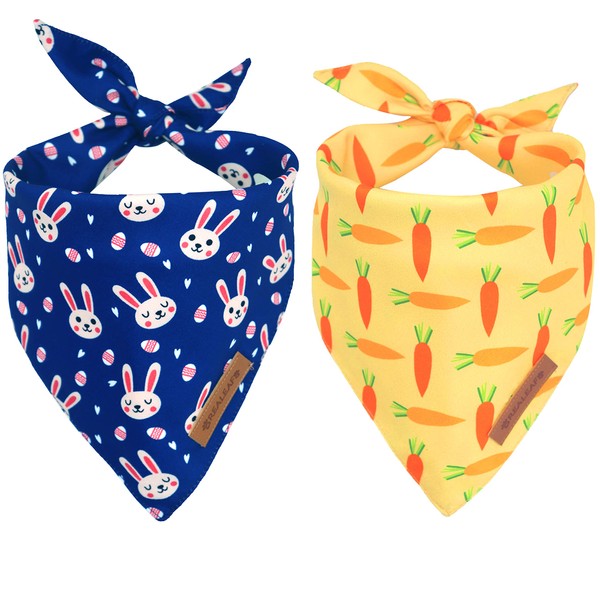 Realeaf Easter Dog Bandanas 2 Pack, Triangle Reversible Pet Scarf