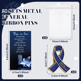 20 Sets Blue Ribbon Metal Pins Memorial Ribbon Pins Badge Brooches in Forever in Our Hearts with Memorial Poem Cards Organza Bags for Funeral Mourning Event Bereavement Remembrance (Blue Ribbon, 20)
