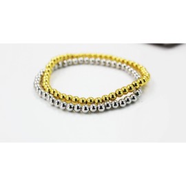Gold and silver colour beads stretchable bracelet (set of 2)