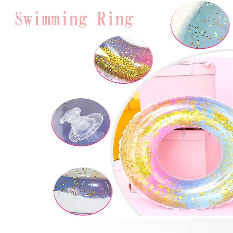 HappyHome Kids Float Ring with Glitter, Cute, Sparkle, Rainbow, Unisex,