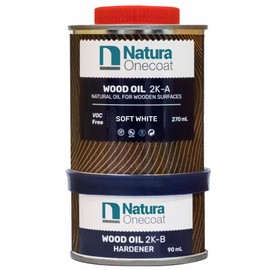 Natura Onecoat 2 Component Wood Stain Oil, 360 mL (12.17 fl oz), Soft White, Easy to Apply, Very Low Odor, Linseed Oil, Interior Furniture & Flooring, Dries Fast, VOC/Solvent Free, Durable Hardwax Oil
