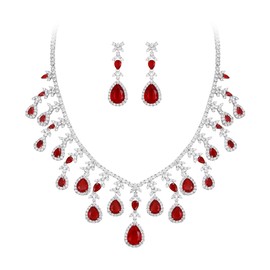 EVER FAITH Cubic Zirconia Jewellery Set for Bride Elegant Cubic April Birthstone Drop Wedding Party Necklace Dangle Earrings Sets for Women, Cubic Zirconia, Cubic Zirconia
