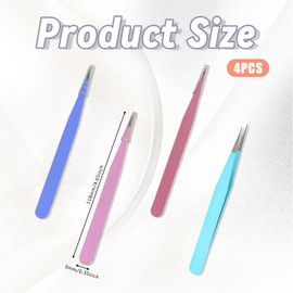 4 Pieces Needle Nose Tweezers, Precision, Ingrown Hair, Blackhead, Fine Point, Pointed, Stainless Steel For Nose Facial Hair Eyebrow Blackhead Remover