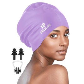 Large Swim Cap for Women Men Adults, Silicone Swimming Cap for Long Hair, Braids, Dreadlocks & Afros, Waterproof Swim Hats Bathing Caps to Keep Hair Dry-Purple