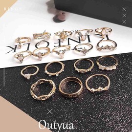 Outyua Boho Knuckle Rings Set Gold Stacking Midi Finger Rings Set Bohomian Crystal Snake Vintage Joint Knuckle Ring Set for Women17 Pack