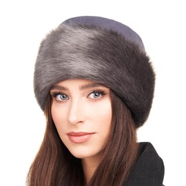Futrzane Classic Trim Hat - Faux Fur Trimmed Hats for Women - Classy Fleece Cap (S, Grey - Grey Short Classic)