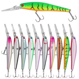 Minnow Fishing Lures Hard Baits Kit,10pcs Deep Diving Crankbaits Swimbaits Life-Like Topwater Walleye Lure for Bass Trout Pike Freshwater Saltwater Lures Kit