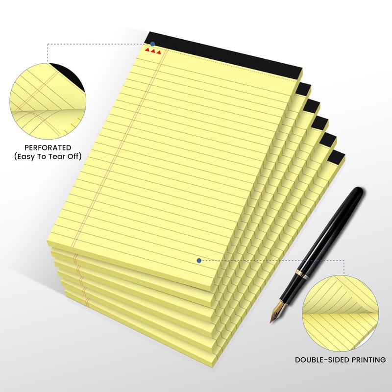 Ciphyfee 6pcs Small Note Pads, Yellow Notepads 5x8 College Ruled