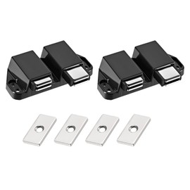 METALLIXITY Double Magnetic Touch Latch (1.38"x2.72") 2Pcs, Plastic Touch Latches Catch - for Cabinet Door Drawer, Home Decoration, Black