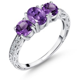Gem Stone King 925 Sterling Silver Purple Amethyst Women's 3 Stone Engagement Ring (1.77 Cttw, Gemstone Birthstone, Available In Size 5, 6, 7, 8, 9)