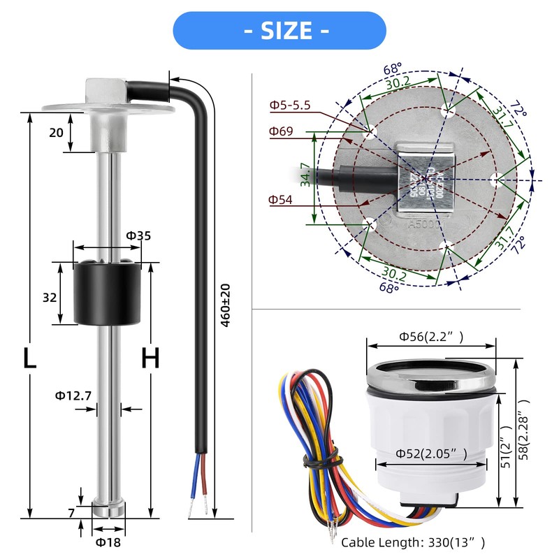 MAIMEIMI Fuel Sending Unit and Gauge Kit 240-33ohm 8" Marine