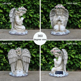 Praying Angels Figurine,Solar Garden Angel Statues, Waterproof Kneeling Angel Sculpture, Outdoor Decor Ornament for Patio Lawn Yard Balcony, Garden Gift