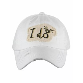 C.C Women's Distressed Vintage Embroidered 'I Do' Patched Baseball White Cap