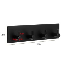Kingdong Key Holder for Wall 304 Stainless Key Hooks Adhesive Key Holder Wall Mount Key Hanger with 4 Heavy Duty Hooks Key Organizer for Kitchen, Bedroom, Bathroom (Black(4 Hooks))