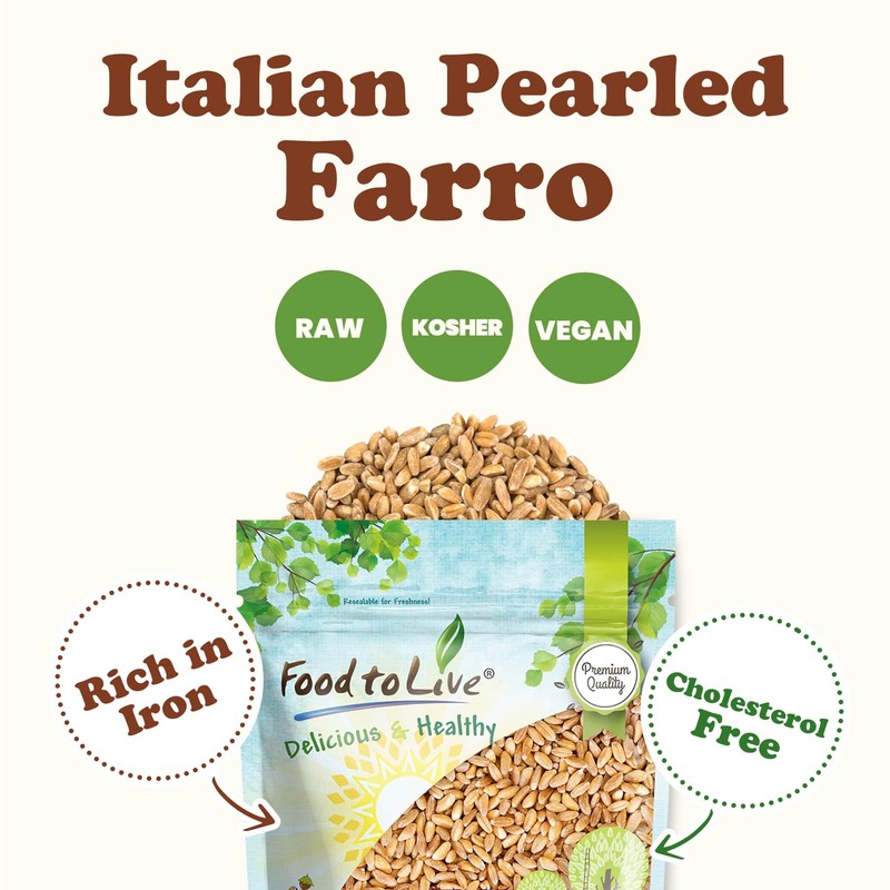 Food to Live Pearled Farro Grain, 1.5 Pounds - Italian