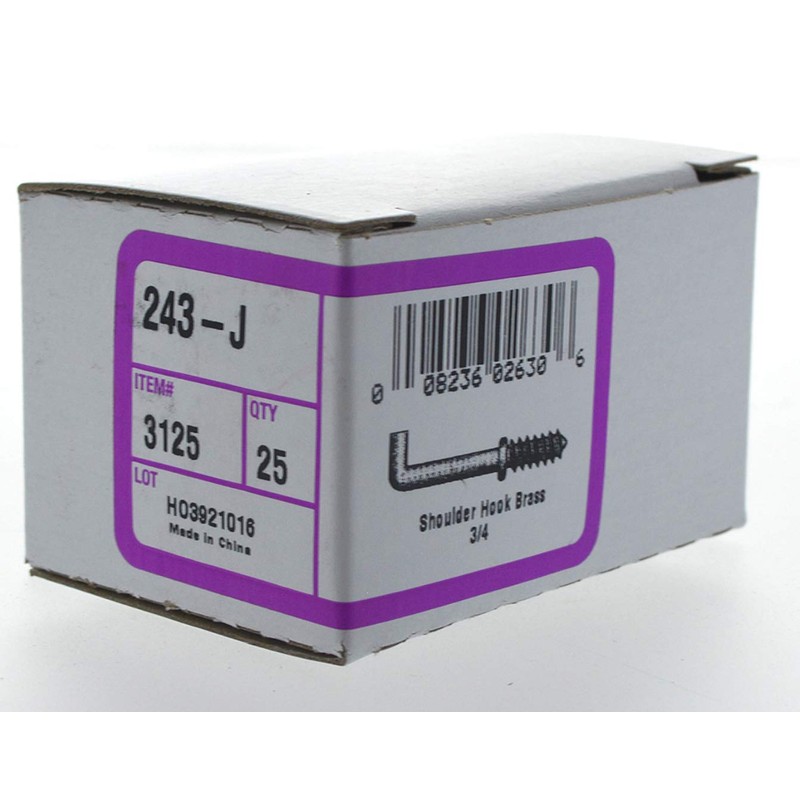 Hillman 3125 Shoulder Hooks Brass, 3/4-Inch, 25-Pack