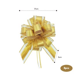 Large Pull Bows, 8 PCS Gift Wrap Bows, Pull Bows Wrapping Pull Bow Ribbon, Organza Pull Bows for Gift Wrapping for Present Wedding Car Gift Baskets and Valentine's Day Birthday Gift Decorations(Gold)