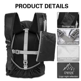 Crenze Rain Cover for Backpacks, 15-90L Waterproof Rain Cover Backpack Cover for Hiking, Camping, Cycling, Travel and School Bag, black