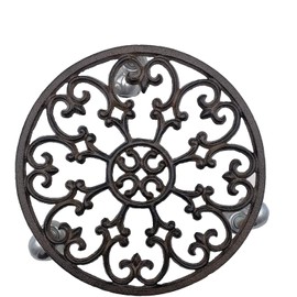 Comfy Hour Rustic Style Collection Cast Iron Plant Trolley Flowerpot Holder, with Heavy Duty Super Strong Industrial Strength Iron Wheels (Brown)