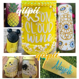 qiipii Neon Yellow AB Resin Rhinestones w B7000 Jewelry Glue for Bedazzling Crafting 2mm-6mm Fluorescent Yellow Flatback Jelly Stones Diamonds Gems Charms for Nails Face Makeup Tumblers Crafts Decor