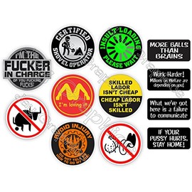 (12 pack) Funny Hard Hat Stickers / Funniest Motorcycle Welding Helmet Sticker Decals Set Lot / Labels Safety Badges Operator Pipefitter Laborer Construction Foreman Scaffold Dirty Rude Humor Boss