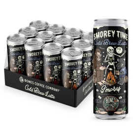 Bones Coffee Company S'morey Time Latte S'mores Flavored Coffee, Medium Roast Ready To Drink Iced Coffee in Can, 11 Fl Oz Can (12 Pack)