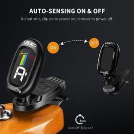 Guitar Tuner, LEKATO Chromatic Clip-On Tuner with LCD Colour Display for Bass, Ukulele, Violin, Banjo, Mandolin