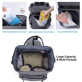 BesyPro Baby Backpack Diaper Bag with Portable Changing Pad Multifunctional Large Unisex Nappy Changing Bags with Insulated Pockets,Grey