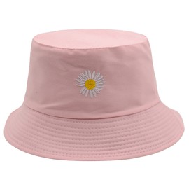 Flower Reversible Bucket Hat Fishing Summer Travel Beach Sun Hats Emboridery Vistor Cap (Pink/Purple)