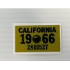 1966 California License Plate Registration Sticker, YOM, CA DMV show car