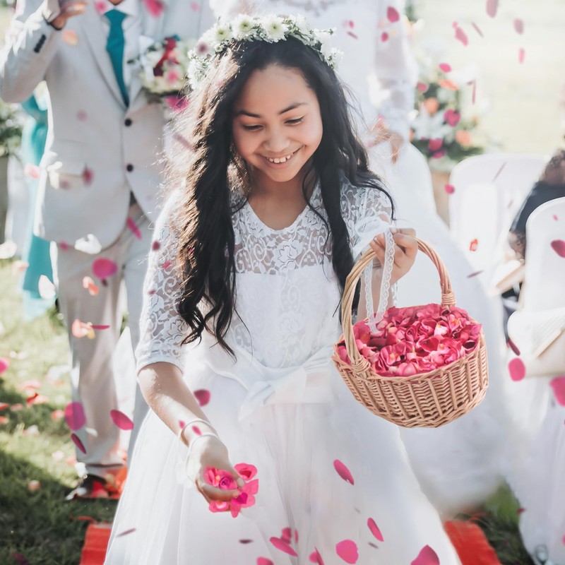 Woodluv Storage Baskets Set of 2, Wedding Flower Girls Baskets,