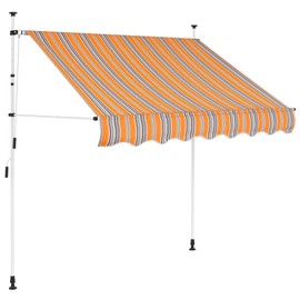 Benicabaly Manual Retractable Awning 59" Yellow and Blue Stripes with Adjustable Crank Handle and Sturdy Frame