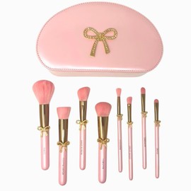 Luxape Makeup Brush Set 8 Pcs with 1 storage bag Premium Synthetic Foundation Powder Concealers Eyeshadow Blush Makeup Brushes Make up Brushes Kit (Bow Pink)