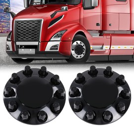 CROSSDESIGN Front Wheel Covers Hub Axle Semi Plastic ABS Pair 33mm Nut Covers 1-Pair Chrome Glossy Black Fit for Most of 10 Holes 20" & 22.5" & 24.5" Semi-Truck Wheels with 11.25" Bolt Circle Wheels