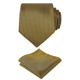 Alizeal Mens Solid Color Tie and Hanky Unique Classic for Wedding Party Prom Necktie Set, Yellow+Navy
