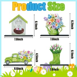 Asodsway Spring Sign Table Wooden Centerpieces - 4 Hello Spring Flowers Watercolor Decorations Watering Can Green Truck Tulips Centerpieces Easter Farmhouse Tiered Tray Birthday Home Party Decor